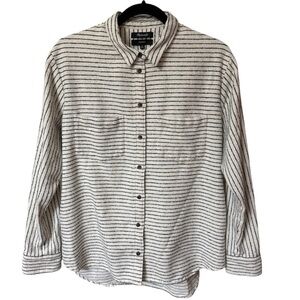 Madewell Sunday Womens Flannel Shirt in Mick Stripe Oversized Textured Pockets M